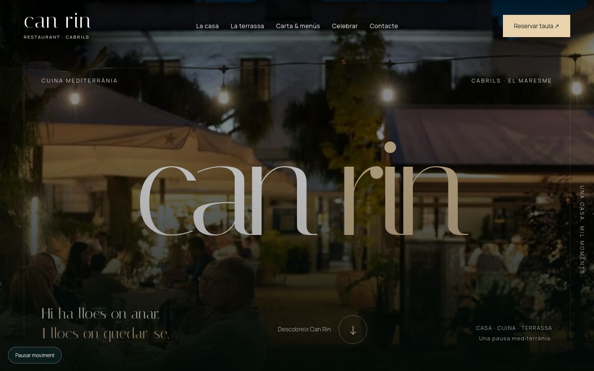 Vista de la demo de Can Rin, con tipografía editorial y una terraza mediterránea