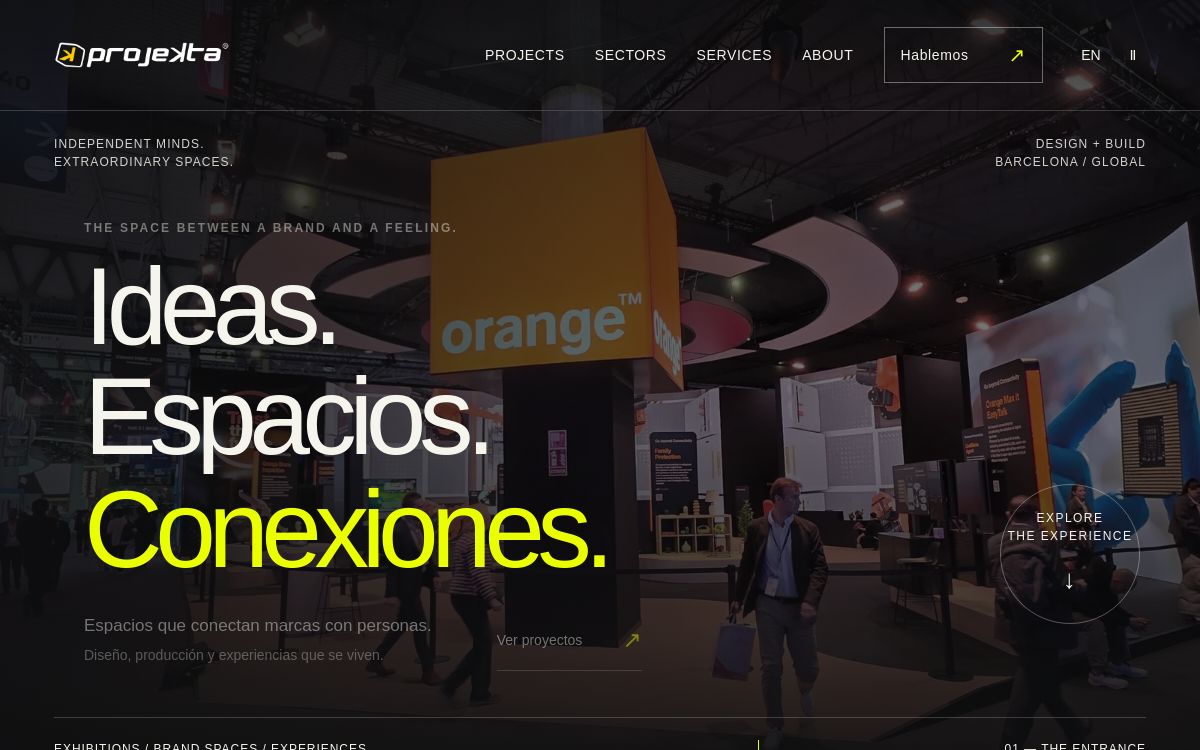 Vista del diseño web de Projekta, con una presentación de sus espacios expositivos